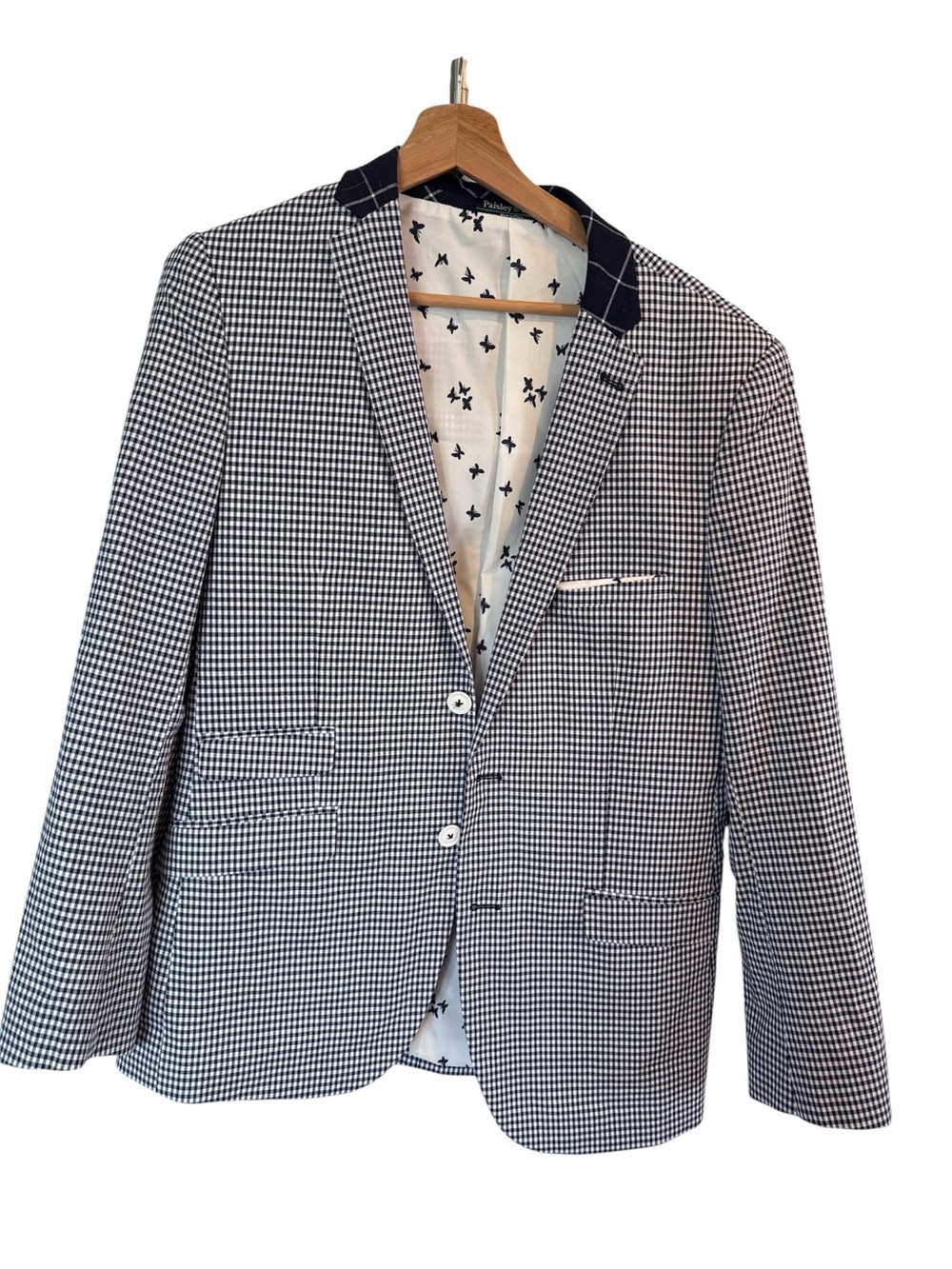 Navy and white checkered suit blazer jacket men’s size 38 R